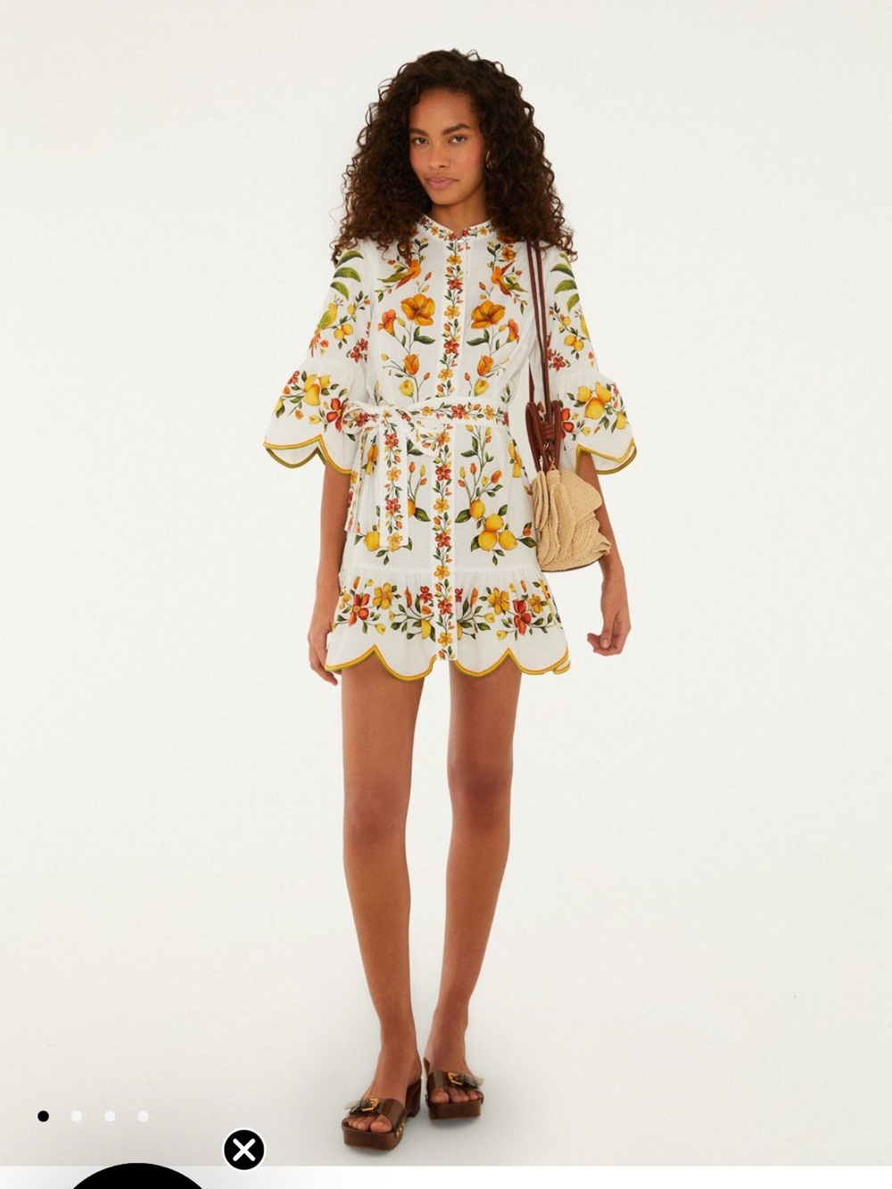 FARM Rio White Mini Dress with Yellow and Green Floral Print